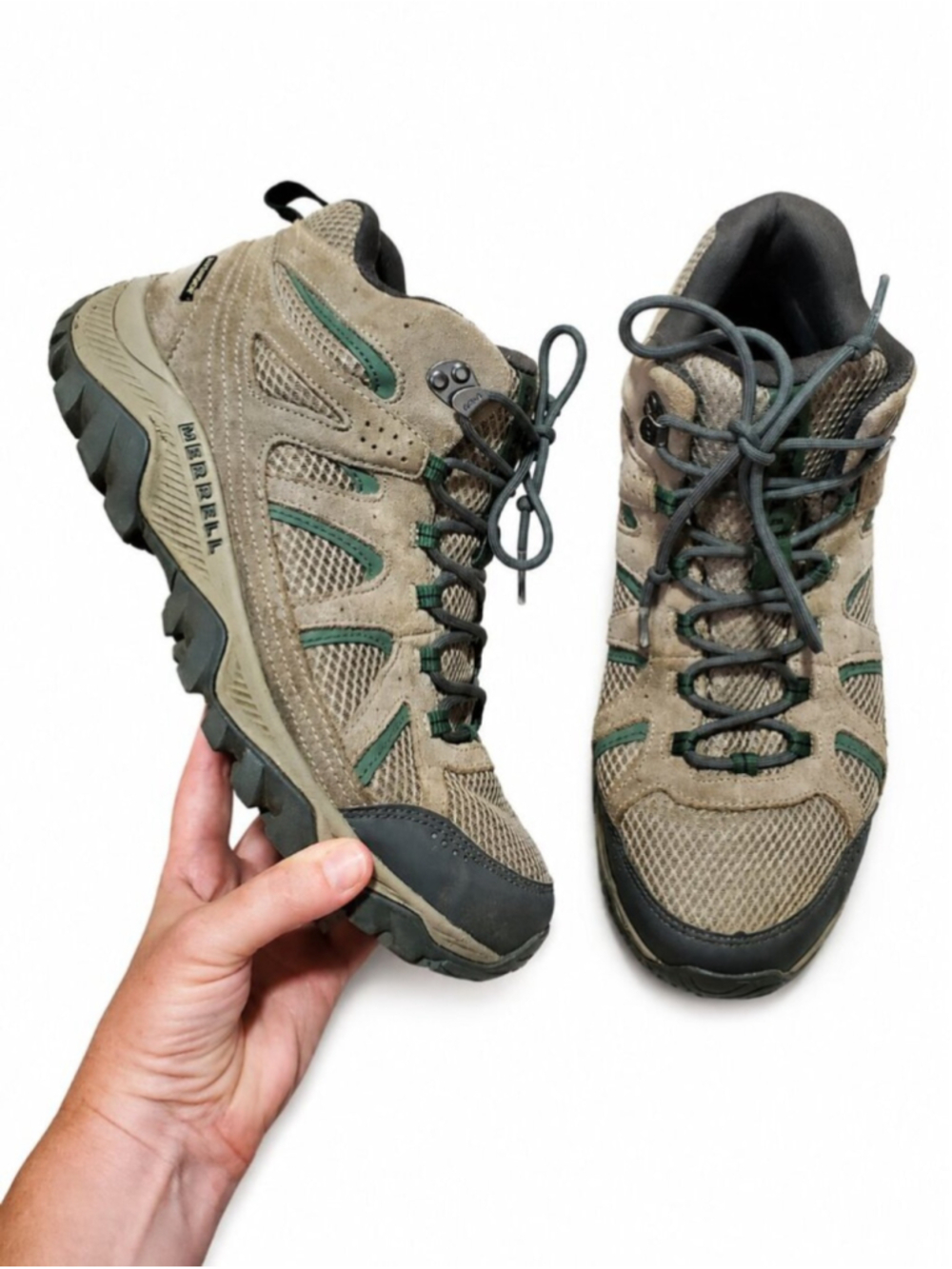 MERRELL Oakcreek Mid Lace Up Waterproof Boulder Hiking Boots Grey Sz 10 Gorpcore